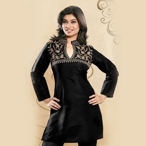 Long Sleeves, Embroidered Black Kurti For Ladies For Party And Casual Wear Bust Size: 35-36 Inch (In)