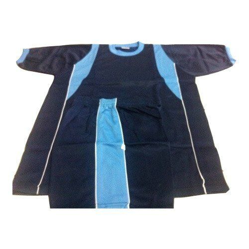 Polyester Stylus Classic Frequented With Round Neck Black And Sky Blue Printed Handball Uniform