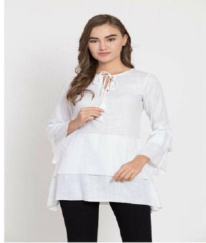 Indian Women Light Weight Stylish And Fashionable Full Sleeves White Tops 