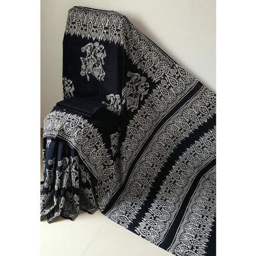 Summer Casual Wear Black White Black And White Printed Cotton Sarees