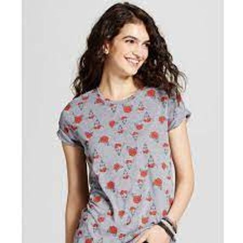 Gray Cotton Half Sleeve Ladies Round Neck Casual Wear Rose Printed T-Shirts