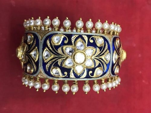 Strong And Comfortable New Handcrafted Flower Design Brass Bangle With White Pearls