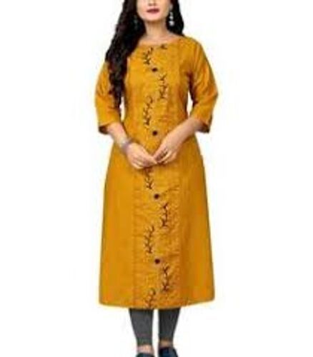 Washable Stylish Comfortable Soft & Silky Daily Wear Ladies Cotton Yellow Readymade Kurta