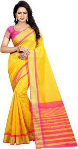 Yellow South Indian Style Traditonal Ladies Cotton Silk Saree 