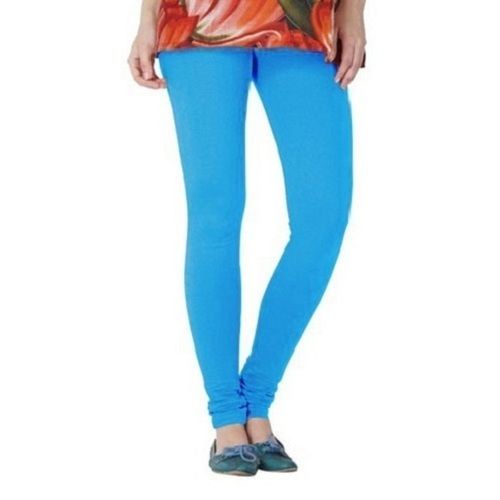 No Fade Sky Blue Plain Cotton Leggings For Ladies