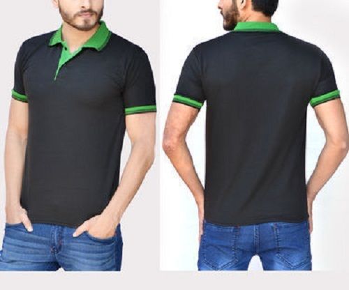 Men Half Sleeves Collar Neck Cotton Regular Casual Wear Black T- Shirt