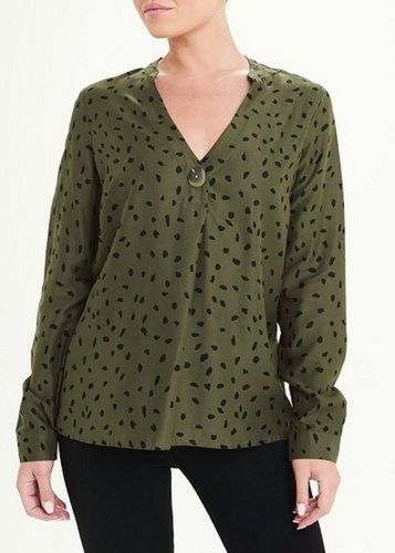 Women Casual And Party Wear V Neck Chiffon Green And Black Printed Top