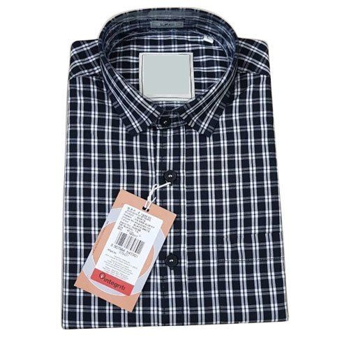 Breathable Full Sleeve Printed Casual Wear Black Checked Cotton Shirt For Mens