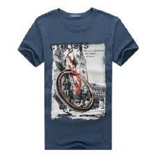 Grey Printed Round Neck Half Sleeve Cotton T Shirts For Men