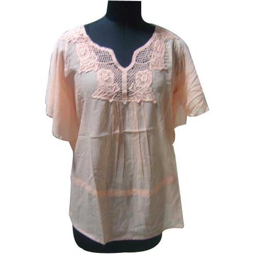 Embroidered Half Sleeve Cotton Tops For Ladies