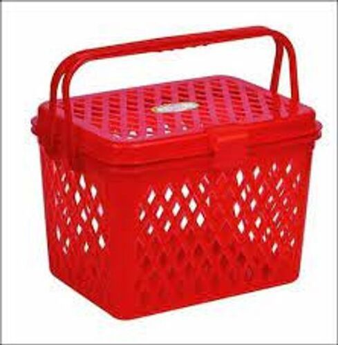 Lightweight Red Plastic Storage Basket - BPA-Free, Secured Clasp Cover, Cross Ventilating Design, Portable Handle, Multi-Purpose for Kitchen and Outdoor Use