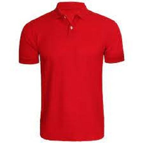 Red Half Sleeve Breathable Polo Neck Cotton T Shirts For Men