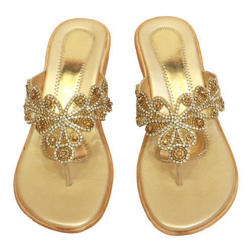 Rubber Golden Party Wear Stone Work Ladies Chappals at Best Price