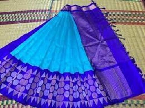 Beautiful Traditional Wear Blue Designer South Style Cotton Silk Saree