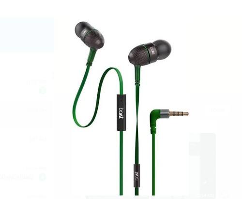Boat Earphone - Rubber Material, 1.2 Meter Length | Lightweight, Comfortable Fit, Black and Green Design