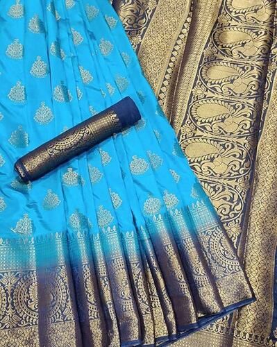 Blue Printed Simple Elegant And Stylish Look Sky Festival Wear Silk Saree For Women 