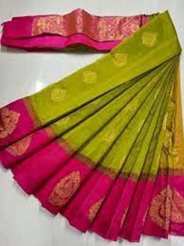 South Pink Soft Cotton Silk Ladies Saree With Blouse Piece Set For Casual Wear 