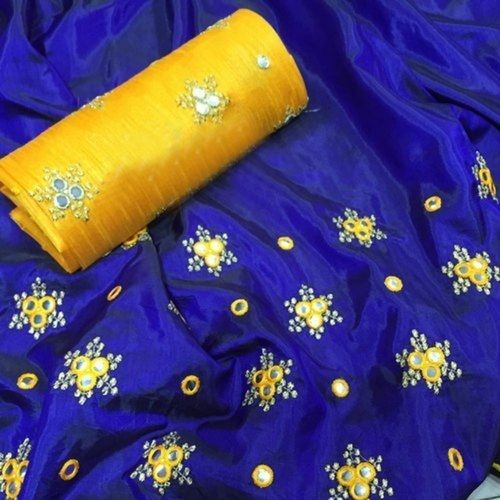 Cotton Silk Royal Blue Embiroiderd Designer Gota Work Fancy Saree