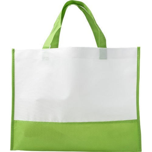 Eco Friendly And Reusable Green And White Non Woven Carry Bag For Shopping 