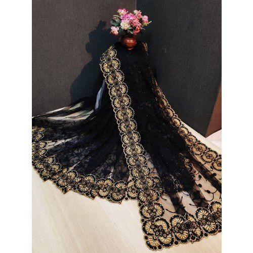 Embroidered Black Party Wear Ebroidered Designer Net Fancy Saree 