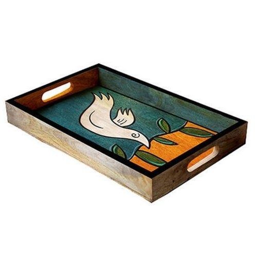 Indian Style Design 100% Pure Wooden Tray With Painted Finish 25 Inch Size