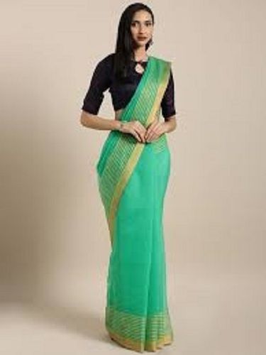 Party Wear Ladies Comfortable Fancy Green And Golden Art Silk Saree With Blouse Piece