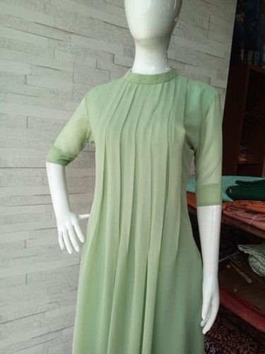 Cool Pass Pastel Green Designer Georgette Kurti, Wash Care Handwash