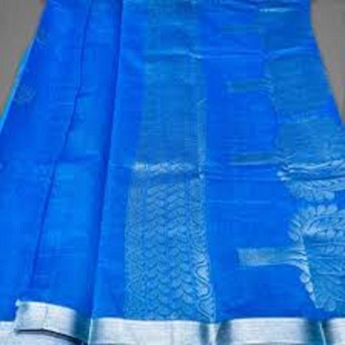 South Sky Blue Soft Cotton Silk Ladies Saree With Blouse Piece Set For Casual Wear 