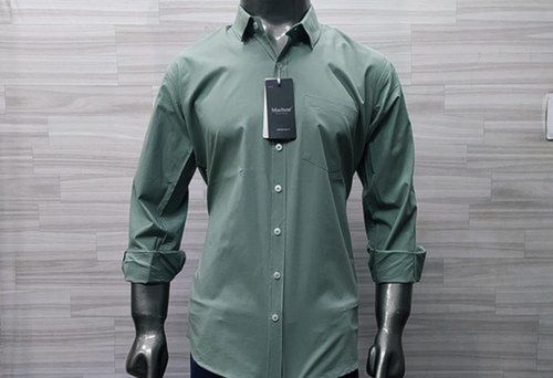 Men 100 Percent Cotton Comfortable And Breathable Full Sleeves Green Shirt 