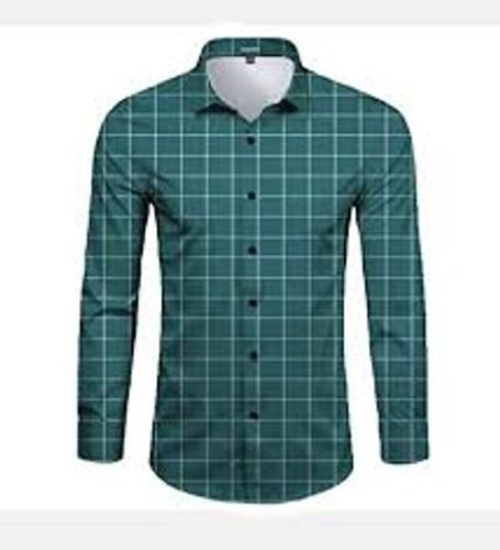 Men'S Regular Fit Full Sleeves Casual Checkered Cotton Rich Green Shirt