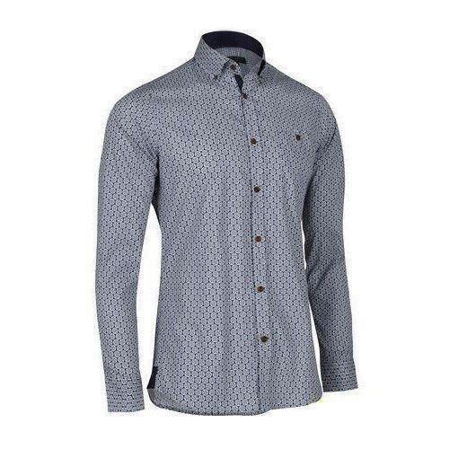 Breathable Collar Neck Printed Grey Full Sleeve Cotton Shirt For Men 