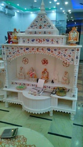 Designer Wall Mounted White Stone Marble Mandir For Religious 