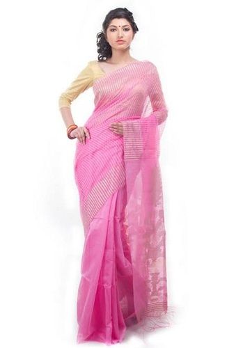 Cotton Woman Comfortable Light Weight Highly Breathable Baby Pink Silk Saree