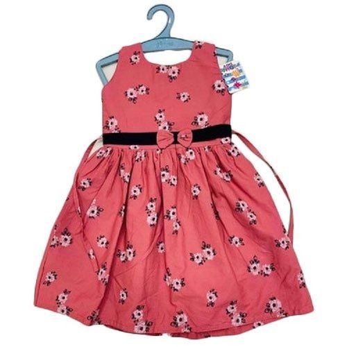 Quick Dry Pink Cotton Casual Wear Frock For Kids