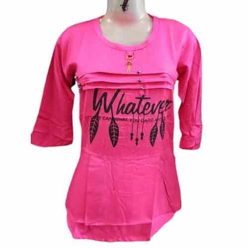 Washable Printed Pink Full Sleeve Round Neck For Women 