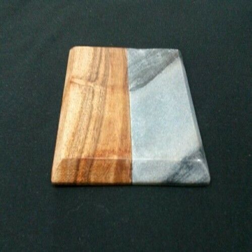 White And Wooden 4*4 Inch Dual Shiny Color Reversible Usable Marble Coasters