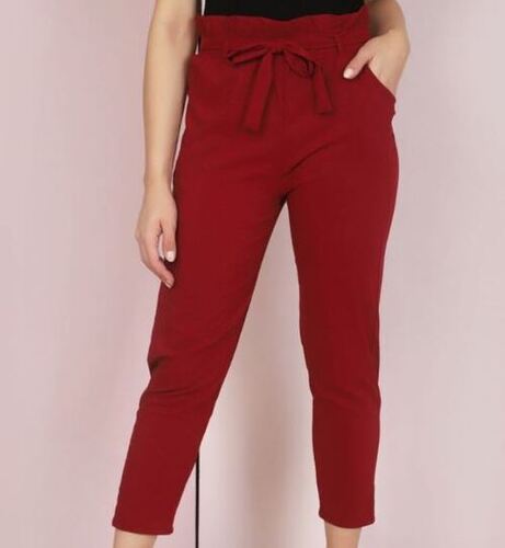 Regular Fit Maroon Color Stylish Cotton Trouser For Ladies, Available In All Sizes, Breathable And Washable