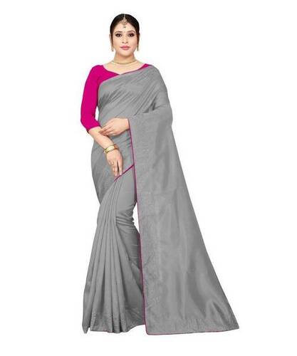 Gray Women Comfortable And Stylish Designer Plain Pure Silk Saree For Party Wear