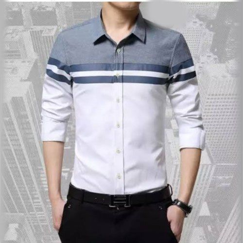 Breathable Full Sleeves Straight Collar Woolen Type White With Grey All Ages Summer Mens Printed Cotton Formal Shirt