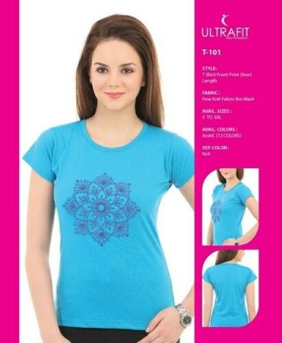 Casual Wear Half Sleeves Printed Round Neck T Shirt for Ladies