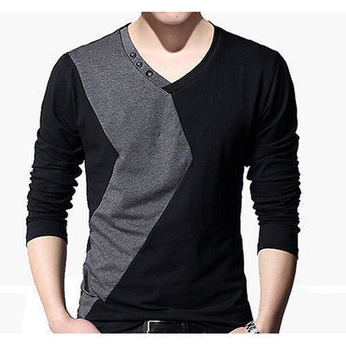 Breathable Skin Friendly Wrinkle Free Black V Neck Long Sleeve Pure Cotton T Shirt For Mens Age Group: Above 18