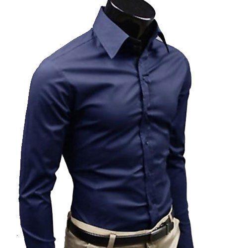 Washable Breathable Skin Friendly Wrinkle Free Men Blue Plain Cotton Full Sleeves Casual Shirt