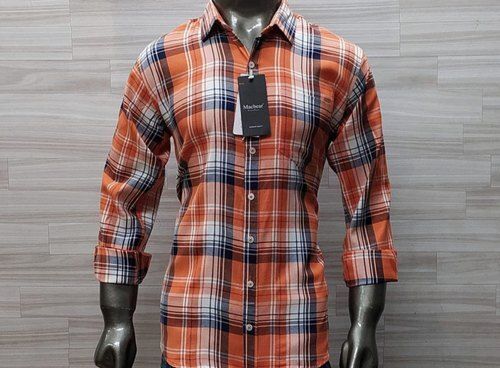 Orange Checked Full Sleeves Mens Formal Shirt Age Group: Above 20