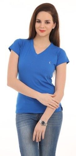 Plain Half Sleeve Regular Fit V Neck Ladies T-Shirt