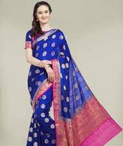 Party Wear Women 100 Percent Comfortable And Breathable Cotton Silk Banarsi Saree With Unstitched Blouse