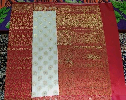 Fancy Design Red and White Colour Ladies Cotton Silk Saree with Patch Work