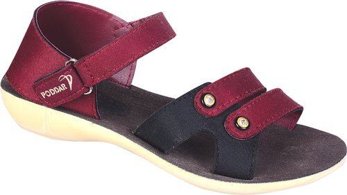 Fancy Flat Heel Maroon And Black Colour Leather Ladies Sandal With 4-6-8 Inch Size