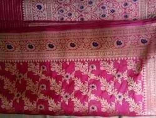 Party Wear Pink Colour Cotton Silk Fancy Design Ladies Saree With Elegant Patch Work