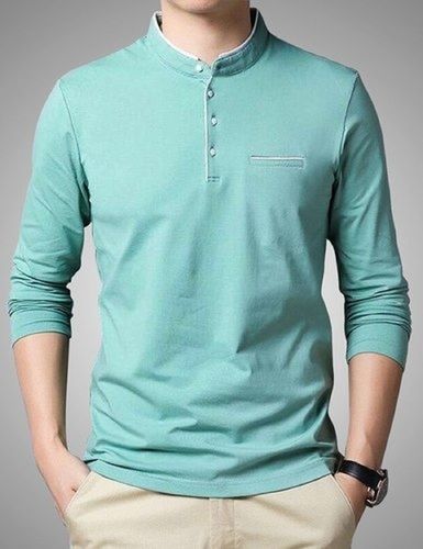 Green And Breathable Skin Friendly Wrinkle Free Long Sleeve Plain Collar Neck T Shirt For Mens Age Group: Above 18