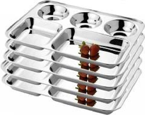 Utensil Sets Stainless Steel Silver Color Five Compartment Pav Rust Resistance Pav Bhaji Plates